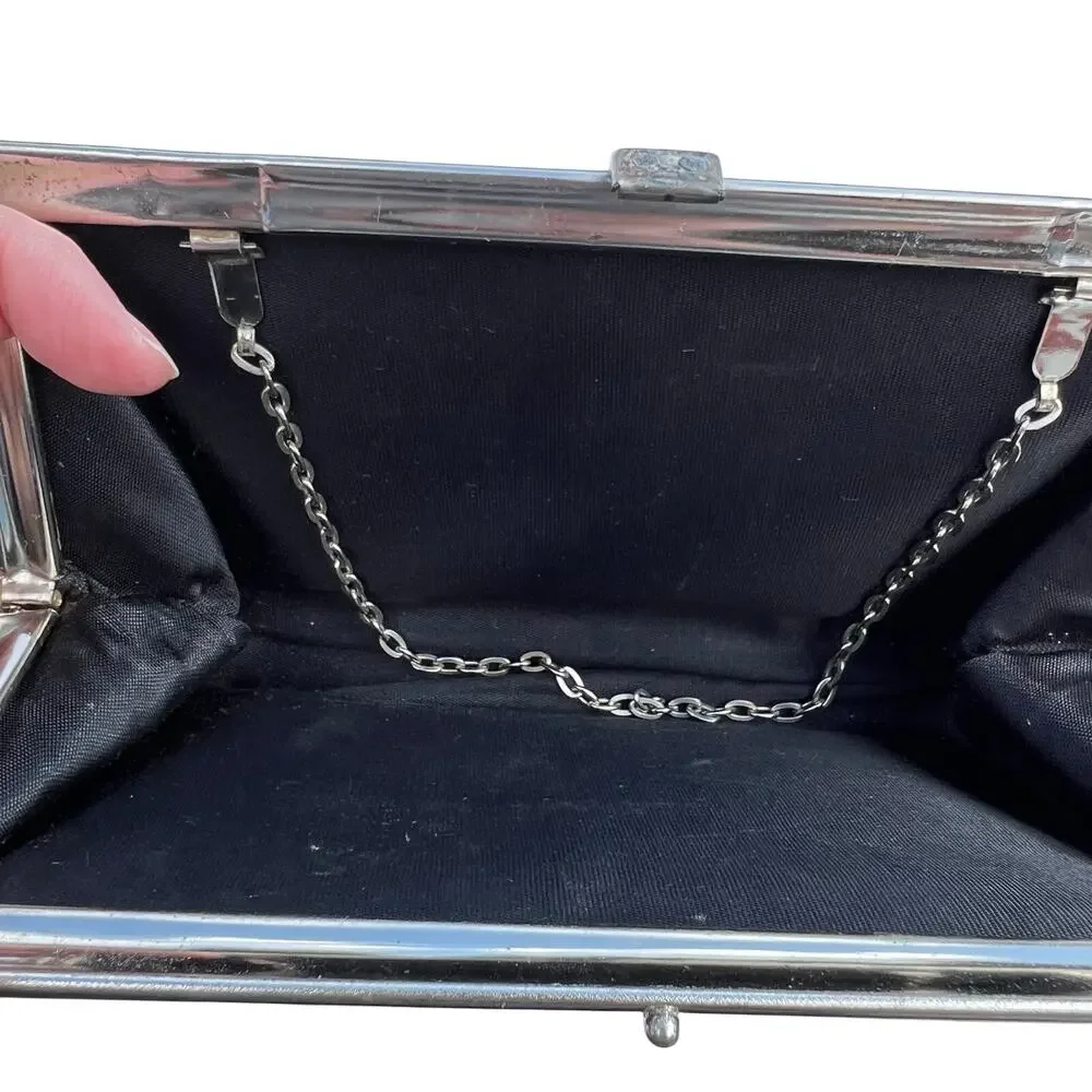 Vintage Evening Bag Clutch Purse Metallic Silver Chain Handle